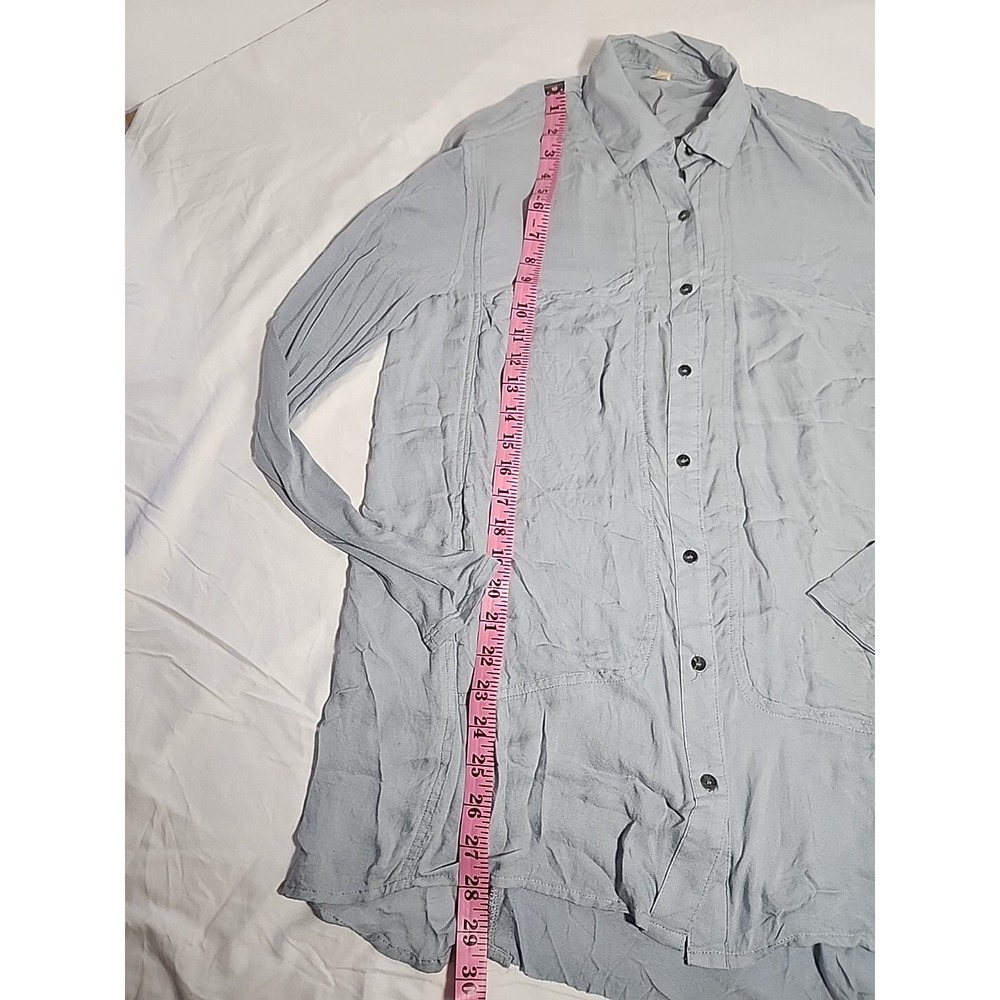 Free People Collared Button Down Blouse Oversized Pockets Size XS Blue‎ - Picture 4 of 8